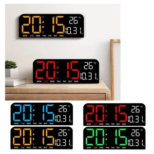 Digital Wall Clock Led Alarm Temperature Humidity Large Night Mode Display J0O3 - Picture 1 of 12