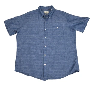Weatherproof Washable Linen Camp Shirt Button Up Short Sleeve Men's XL 50" Blue - Picture 1 of 16