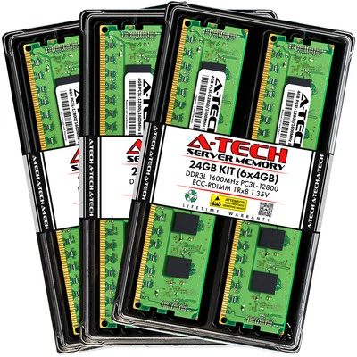 Memoria RAM de servidor A-Tech 24 GB 6x 4 GB 1Rx8 PC3-12800R DDR3 1600 LV ECC RDIMM REG Foto 1 de 4