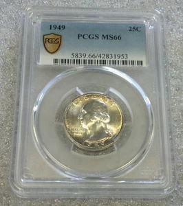 1949 WASHINGTON SILVER QUARTER PCGS MS66 PRETTY TONING RVERSE (2985) - Picture 1 of 7
