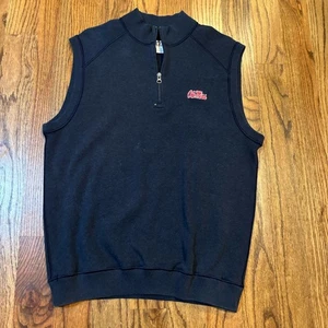 Ole Miss Cutter & Buck Men’s Blue 1/4 Zip Sweater Vest Size Medium Cotton - Picture 1 of 5
