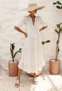 Bird And Kite Aurelia Dress Womens Sz XS Linen Rayon Boho Cottagecore Angel Mood - Picture 1 of 14