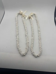 2 Hawaiian Mongo Sea Shell Lei Necklaces White with Kukui Nut 31" - Picture 1 of 7
