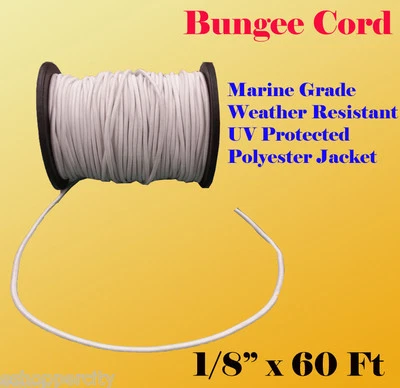 MTP (MULTITOOLPRO) 1/8" x 60 Ft (20 Yard) Premium Marine Grade Bungee Shock Stretch Cord UV White