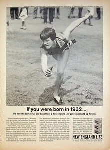 Seguro de vida de Nueva Inglaterra 1963 Mildred Babe Didrikson anuncio impreso vintage años 60 - Imagen 1 de 1