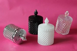 Elegant Candle Making Containers | 6 Beveled Glass Jars with Lids - Picture 1 of 14
