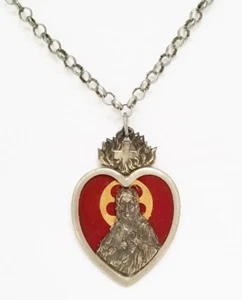 † Rare ANTIQUE MILAGRO Sacred HEART of JESUS Pendant NECKLACE Unique † - Picture 1 of 4