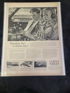 1940's Curtis Wright Military Aircraft Pilots Human Love WWII Original Print Ad - Picture 1 of 2