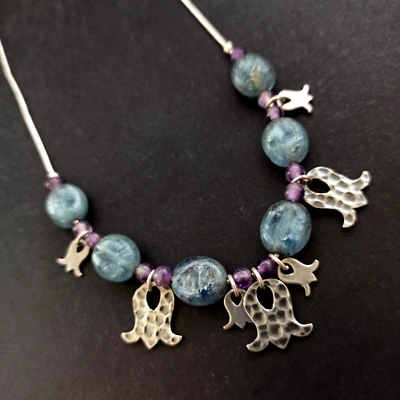 Collar de Plata Vintage Natural Sappier Amatista Artesanal Megiddo Israel Dije 19 Foto 1 de 4