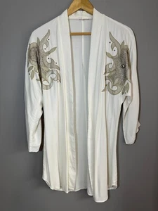 Blazer chaqueta abierta blanca mediana vintage de los 80 para mujer ligero adornado Top - Imagen 1 de 3