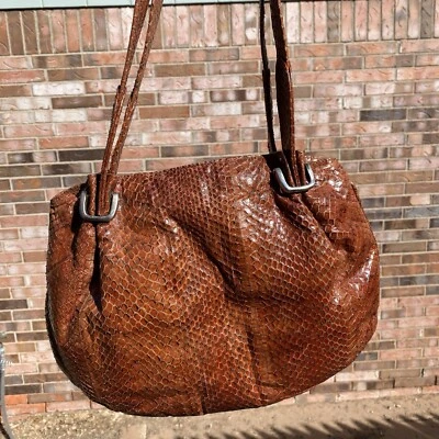 Bolso de hombro de piel de serpiente sin marca años 80 forrado de gamuza mafia cuero tostado Foto 1 de 4