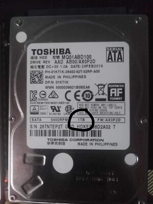Toshiba 500GB, Internal, 7200 RPM, 2.5 in (MQ01ACF050) Hard Drive - Image 1 of 2