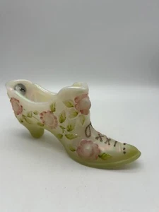Fenton Glass Shoe Slipper 95th Anniversary Hand Painted Victorian Rose Signed - Picture 1 of 7
