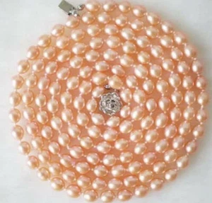 25" 36" 50" 65" 80" 7-8mm Natural Rice Pink Akoya Cultured Pearl Beads Necklace - Picture 1 of 3