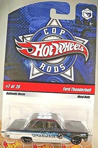 2009 Hot Wheels Cop Rods 7/26 FORD THUNDERBOLT Black/White w/Black OH5 Spokes - Picture 1 of 7