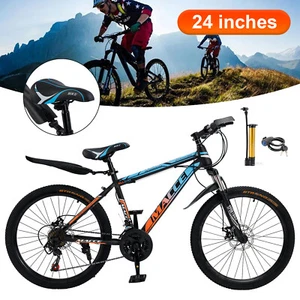 24" Spoke Wheel 24 Speed Mountain Bicycle Adult Bike MTB w/ fender Blue+Orange. - Picture 1 of 15