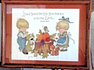 Vintage fertig gerahmter Kreuzstich Gute Sache, dem Herrn zu danken 16"x12" - Bild 1 von 3