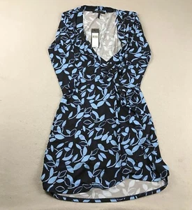 BCBGMAXAZRIA Dress Womens Small Blue Floral Knit Deep V Neck Wrap Belted NWT - Picture 1 of 10