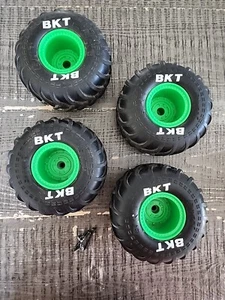 Spinmaster Grave Digger Monster Jam Replace 4” RC Truck Tires Wheels BKT 4 GREEN - Picture 1 of 4