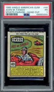 1960 JUAN MANUEL FANGIO ANGLO AMERICAN GUM SPORTS PARADE #40 HAND-CUT (PSA 1) F1 - Picture 1 of 2