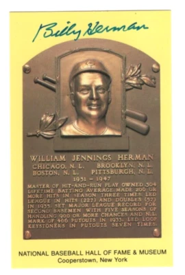 Billy Herman Baseball Hall of Fam Autographed Postcard Plaque - Image 1 of 2