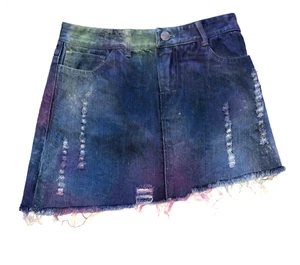 Flowers By Zoe girls asymmetrical distressed spray paint denim jean skirt L(12) - Picture 1 of 2