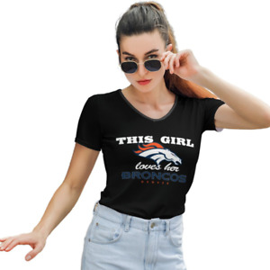 This Girl Loves Her Denver Broncos Women's V-neck T-shirt Slim Fit Tops