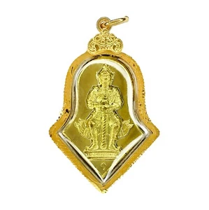 Gold Thao Wessuwan Thai Amulet Gold Case Pendant Very Popular in Thailand - Picture 1 of 5