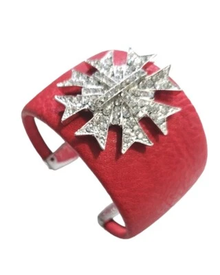 Brazalete Brazalete Piel Cruz/Estrás Tono Plateado 1 5/8x7" Acero Inoxidable  Foto 1 de 4