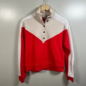 Evereve Mika Colorblock Sweatshirt Gr. XS hellbraun rot Stehkragen Henley Retro kuschelig - Bild 1 von 11