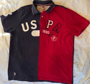 US Polo Assn. USPA Mens Navy Red #3 Embroidered Button Collar Polo Shirt Size L - Picture 1 of 3