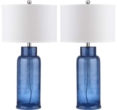 SAFAVIEH LIGHTING COLLECTION BOTTLE GLASS BLUE/CREAM TABLE LAMP SET OF 2 - Image 1 of 4