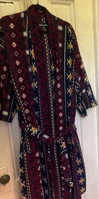 Vintage Pierre Cardin Southwestern Aztec Robe Mens Fleece Bath light SOFT 90s OS - Image 1 of 4