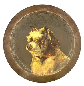 Hand Painted Terrier Brass Plate Enamel 10" Decorative Hanging Circular Plate - Picture 1 of 20
