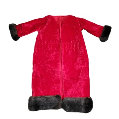 Handmade Red Velvet Coat Faux Fur Satin Lining Child or Doll Size Elegant Design - Image 1 of 4