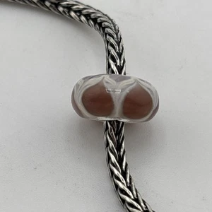 TrollBeads Unique White Scroll Design Glass Bead #618 - Picture 1 of 5