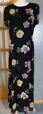Maxi Vestido Floral Años 70 Donna Ricco NY Talla 10 Negro Rosa Hecho en EE. UU. Boda Femenina Foto 1 de 4