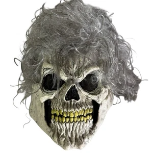 Skeleton Skull Mask Halloween Costume Full Face Latex Gray Hair Ghoul - Picture 1 of 8