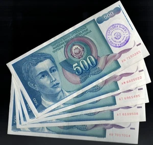 Set 5 pezzi BOSNIA - 500 dinari 1992 P. 1b in ottime condizioni a XF - Foto 1 di 2