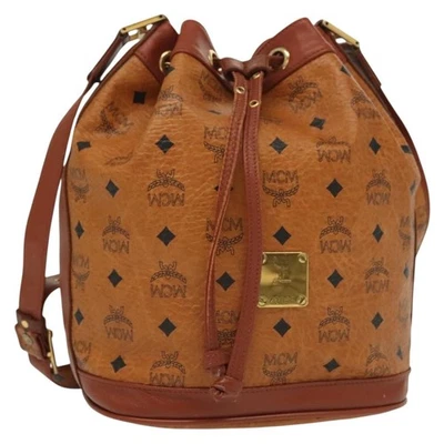 Auténtico bolso de hombro MCM Logogram Vicetos PVC cuero marrón dorado 137547 Foto 1 de 4