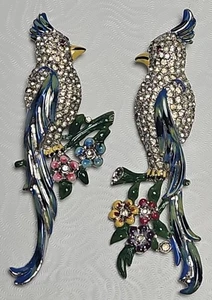 Vintage Coro Duette Vögel Fell Brosche/Anstecknadel Strass mit Blumen - Bild 1 von 17