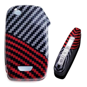 Black/Red "Carbon" Pattern Hard Key Case Shell For Kia Side Button Smart Key Fob - Picture 1 of 7