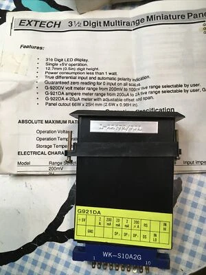 EXTECH G921DA VERSAMETER, Panel Mount DC Ampere Meter 6volt Power, WK-S10A2G 20p - Image 1 of 4