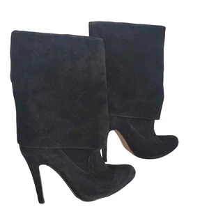 Colin Stuart Suede Boots 6 Charcoal Gray Stiletto Fold Over Minimalist Classic - Picture 1 of 8