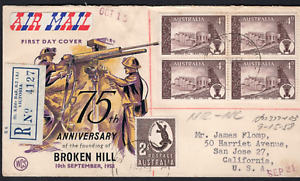1958 3'2 Total 4d Broken Hill  2/- Crocodile Australia Air Mail Cover to CA USA