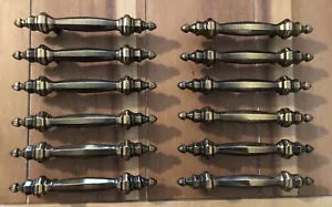 12x Vintage Ajax #9583 Mediterranean Drawer Cabinet 6” Pull NOS Antique Brass - Picture 1 of 6