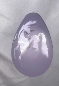 Vintage Lavender Satin Frosted Glass Egg with Etched Unicorn Design On Stand - Picture 1 of 4