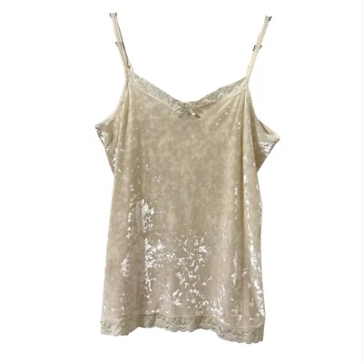 Faded Glory Y2K Cream Velvet Tank Top XL Lace Neckline Softcore Romantic Dainty - Image 1 of 4