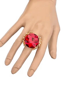 Vivid Red Kaleidoscope Crystal Stretchable Statement Cocktail Party Ring Stage - Picture 1 of 3