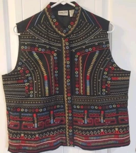 Gilet jeans donna Chicos nero ricamato taglia 2 foderato a scatto cotone  - Foto 1 di 3